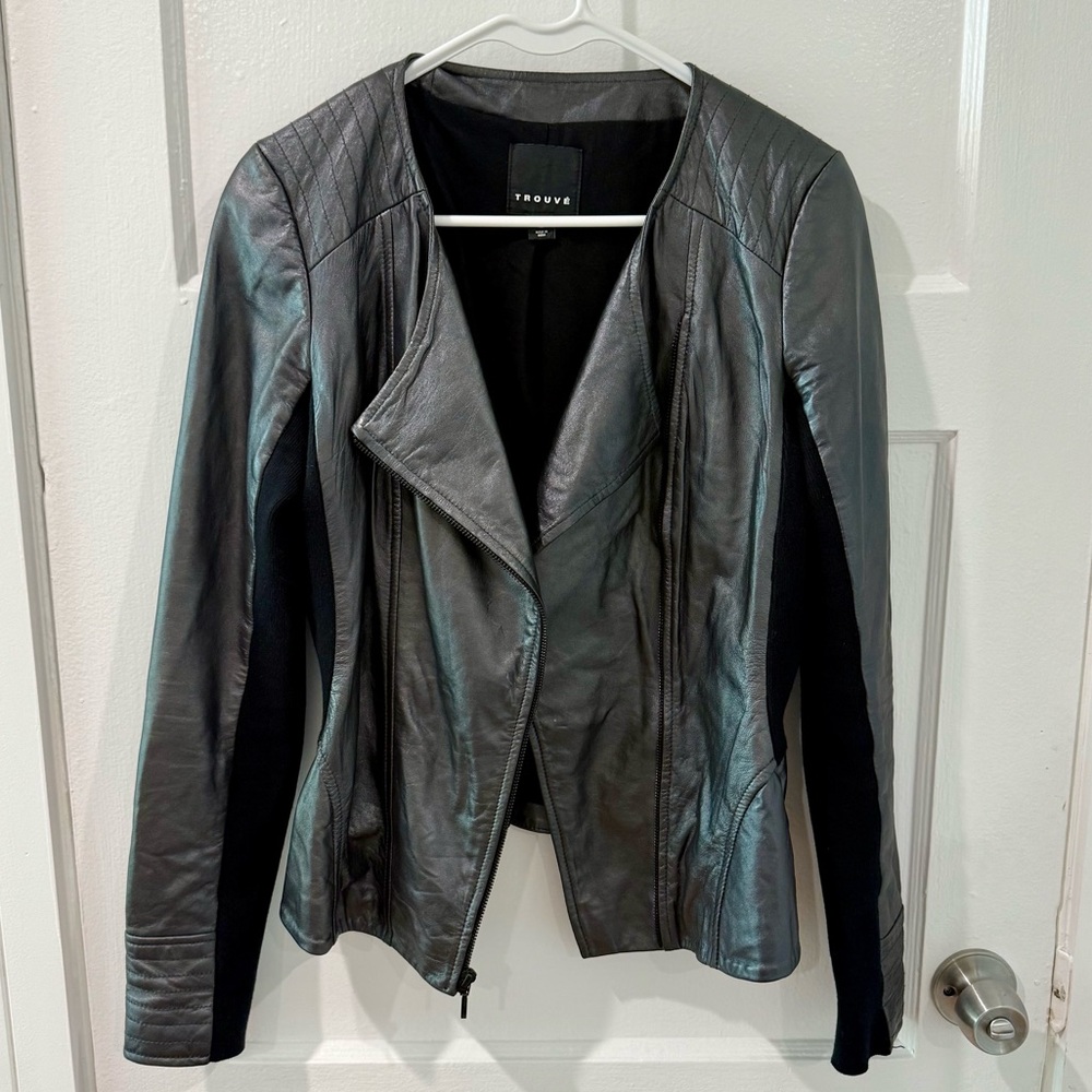 Trouve Women's Black Shiny Leather Jacket